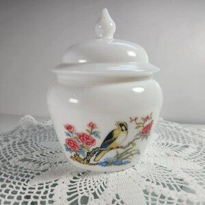 Avon Dynasty Milk Glass Candle Holder Bird on Branch with Flowers Vintage 1980s